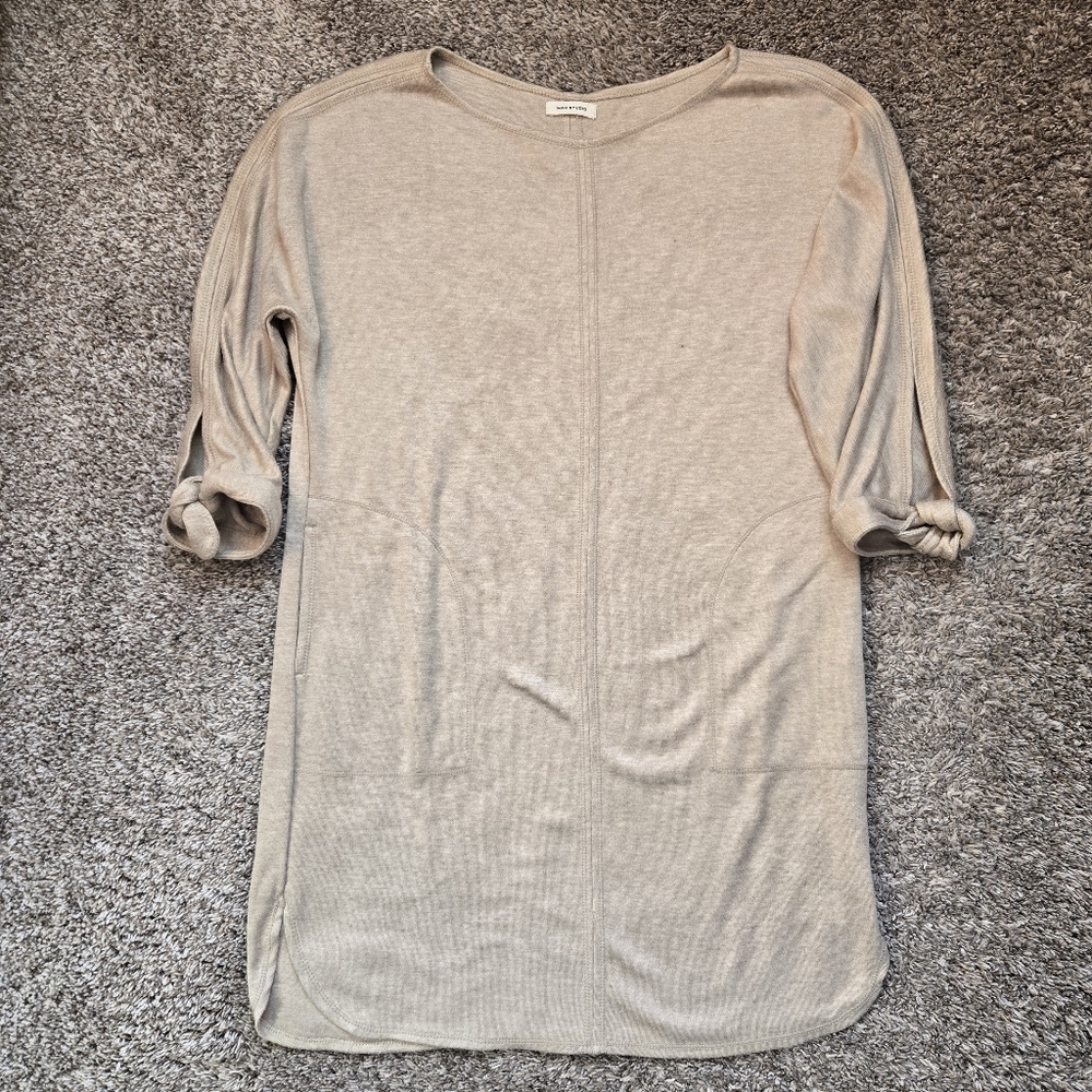 Max Studio Light Tan Knee Length Casual Dress With Pockets And Tie Sleeves XL